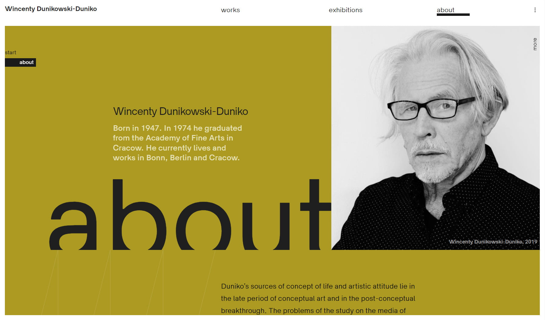 Wincenty Dunikowski-Duniko, About Section. Website by Modulus, Kraków. Art direction: Mikołaj Dunikowski and Zofia Dunikowska