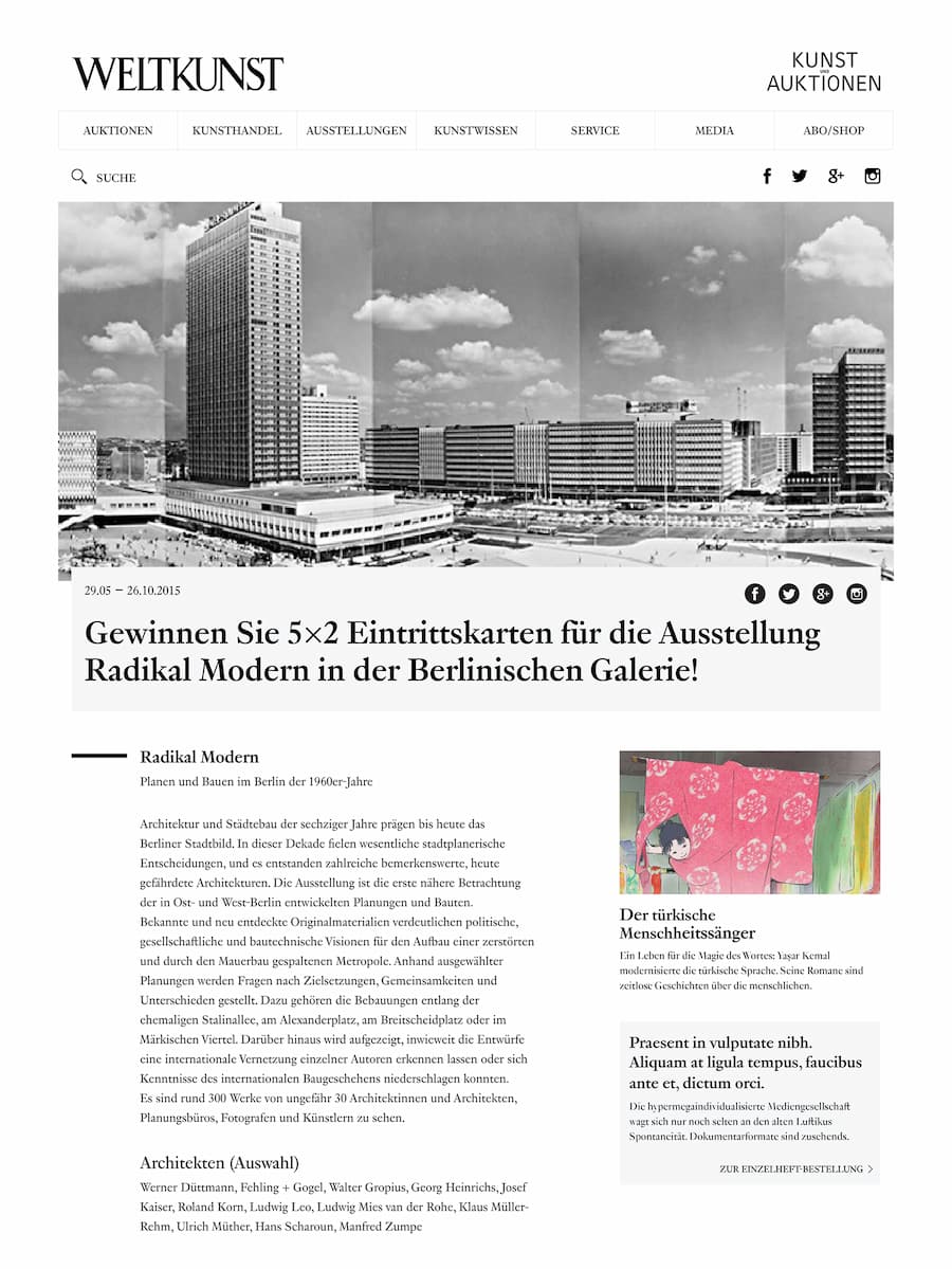 Weltkunst Portal Design — Article Page — Design by Modulus, Art Direction: Mikołaj Dunikowski and Zofia Dunikowska